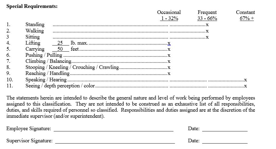 Requirements Chart