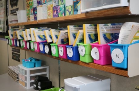 Picture of a school shelf of books