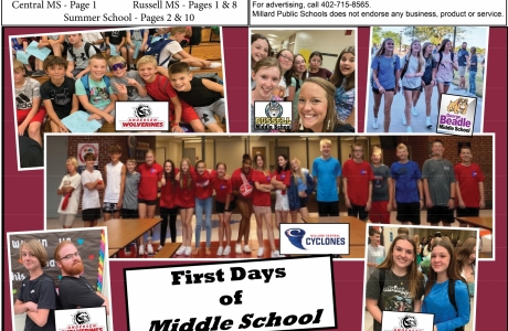 Front page with pictures of students on the first days of school.