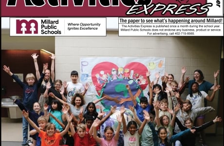 Cover page of the September Activities Express with a class picture of students at Black Elk Elementary