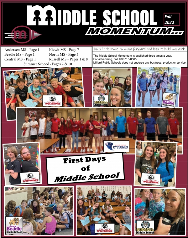 Front page with pictures of students on the first days of school.